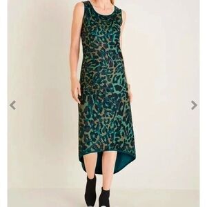 NWOT Chico’s Green Animal print sleeveless hi-low  MIDI  dress. Size 0 or 4/6